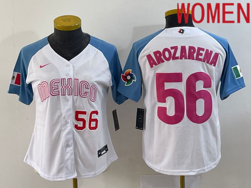 Women 2023 World Cub Mexico #56 Arozarena White Nike MLB Jersey3
